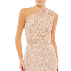 Mac Duggal Rose Gold One-Shoulder Sequin Gown